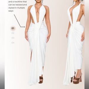 IN SEARCH OF :White Draped Plunge Midi Dress